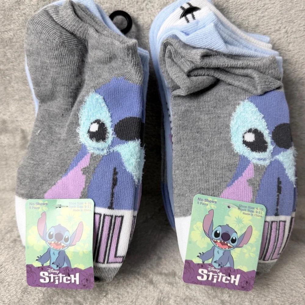 Disney Stitch No-Show Socks Cotton Blend Kids Size 9-11 Gray‎ Blue 10 Pairs NWT
